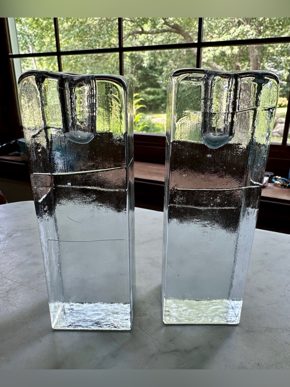 MCM Blenko Ice Cube Glass Candle Holders